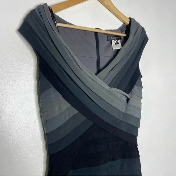 Tadashi Shoji Black and Grey Striped Body Con Fitted Bandage Dress Size Medium - Picture 4 of 6